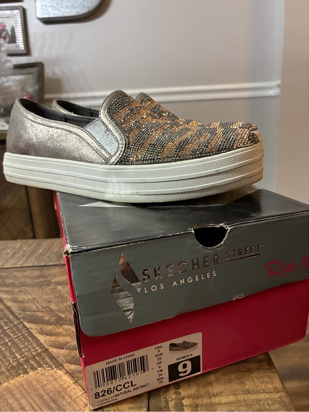 Skechers Rhinestones and Metallic Slip-On Platform Sneaker - Silver and Bronze